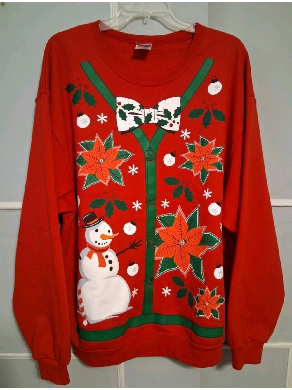 Vtg JERZEES Red Crew Neck Pullover Sweatshirt Mens Size XL Snowman Christmas